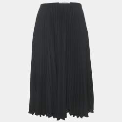 Valentino Black Sateen Plisse Midi Skirt S