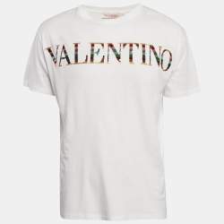 Pre Owned Valentino White Logo Sequin Detail  Jersey T-Shirt M