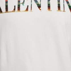 Pre Owned Valentino White Logo Sequin Detail  Jersey T-Shirt M