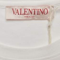 Pre Owned Valentino White Logo Sequin Detail  Jersey T-Shirt M