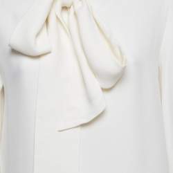 Pre Owned Valentino White Silk Blend Tie-Up Neck Detail Blouse M
