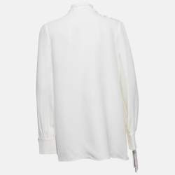 Pre Owned Valentino White Silk Blend Tie-Up Neck Detail Blouse M