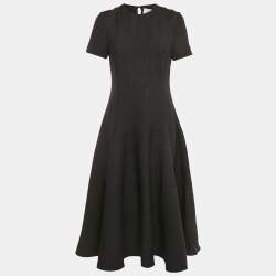 Pre Owned Valentino Black Wool Blend Paneled Midi Dress M