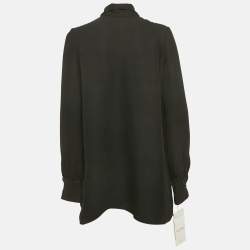 Pre Owned Valentino Black Silk Blend Crepe Tie-Up Neck Detail Top M