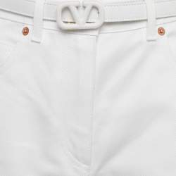 Pre Owned Valentino White Denim Belted Shorts M Waist 28"