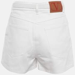 Pre Owned Valentino White Denim Belted Shorts M Waist 28"