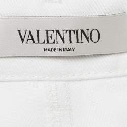 Pre Owned Valentino White Denim Belted Shorts M Waist 28"