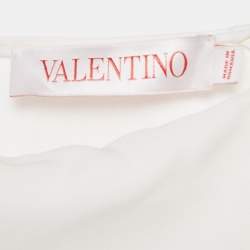 Pre Owned Valentino White Silk Crepe Neck Tie Detail Top M