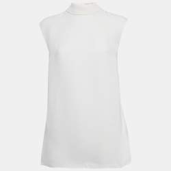 Pre Owned Valentino White Silk Crepe Neck Tie Detail Top M
