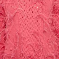 مملوكة مسبقًا Valentino Pink Open Knit Wool Feather Trim Sweater M