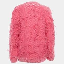 مملوكة مسبقًا Valentino Pink Open Knit Wool Feather Trim Sweater M