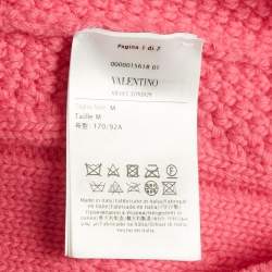 مملوكة مسبقًا Valentino Pink Open Knit Wool Feather Trim Sweater M