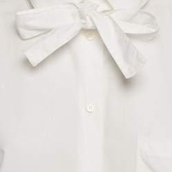 مملوكة مسبقًا قميص فالنتينو أبيض قطن ياقة مربوطة فضفاض مقاس صغير