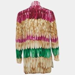 مملوكة مسبقًا VALENTINO Garavani Multicolour Feather Print Silk Scarf-Neck Blouse S