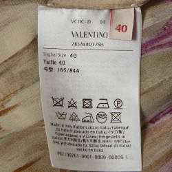 مملوكة مسبقًا VALENTINO Garavani Multicolour Feather Print Silk Scarf-Neck Blouse S