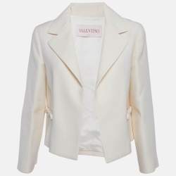 Pre Owned Valentino Cream Crepe Open Front Couture Jacket M
