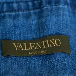 Pre Owned Valentino Navy Blue Denim Butterfly Embroidered Dungaree Crop Top M