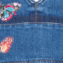 Pre Owned Valentino Navy Blue Denim Butterfly Embroidered Dungaree Crop Top M