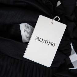 Pre Owned Valentino Black Logo printed Pleated Crepe Midi Skirt M