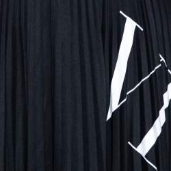 Pre Owned Valentino Black Logo printed Pleated Crepe Midi Skirt M