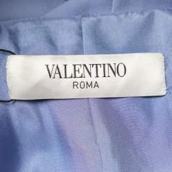 Pre Owned Valentino Blue Silk Ruffled Neck Detail Belted Wrap Midi Dress L 