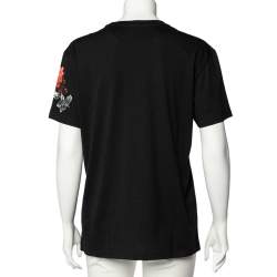 Pre Owned Valentino Black VLOGO Floral Print Cotton Crew Neck T-Shirt M