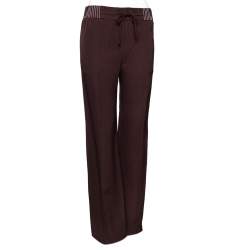 Pre Owned Valentino Burgundy Silk Blend Techno Stitch Detail Palazzo Pants S