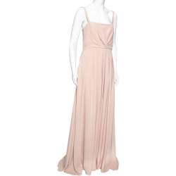 Pre Owned Valentino Beige Silk Pleated Sleeveless Maxi Dress M