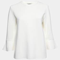Pre Owned Valentino Ivory Knit Flared Cuff Detail Round Neck Top L