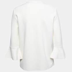Pre Owned Valentino Ivory Knit Flared Cuff Detail Round Neck Top L