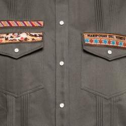 Pre Owned Valentino Olive Green Cotton Patch Detail Button Front Shirt S