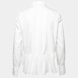 Pre Owned Valentino White Cotton Texture Paneled Button Front Peplum Shirt M
