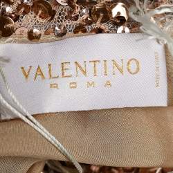 Pre Owned Valentino Metallic Gold Sequin Knee Length Skirt M