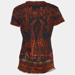 Pre Owned Valentino Black Giraffe Print Jersey Distressed T-Shirt M