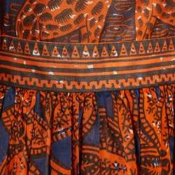Pre Owned Valentino Orange & Navy Giraffe Print Voile Maxi Dress M