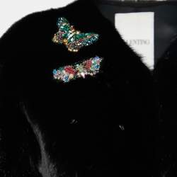 Pre Owned Valentino Black Mink Fur Butterfly Embellished Coat S