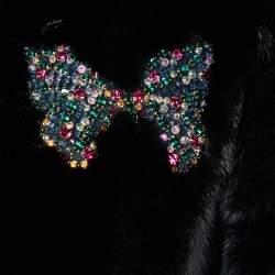 Pre Owned Valentino Black Mink Fur Butterfly Embellished Coat S