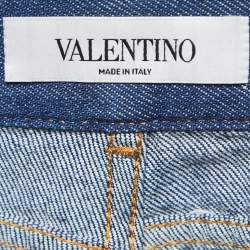 Valentino Blue Denim V Buckle Detail Boot Cut Jeans S Waist 25"