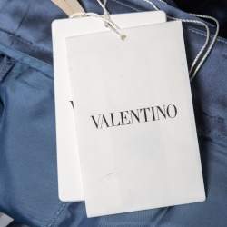Pre Owned Valentino Blue Silk Straight Leg Pants M