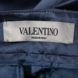 Pre Owned Valentino Blue Silk Straight Leg Pants M