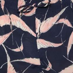 Valentino Navy Blue Bird Printed Silk Elasticized Shorts L