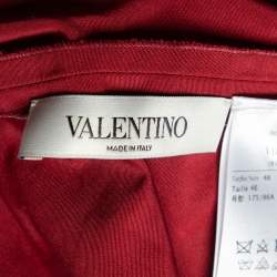 Pre Owned Valentino Burgundy Cotton Taffeta Neck Tie Detail Top L