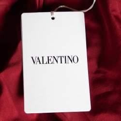 Pre Owned Valentino Burgundy Cotton Taffeta Neck Tie Detail Top L