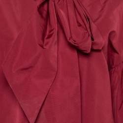 Pre Owned Valentino Burgundy Cotton Taffeta Neck Tie Detail Top L