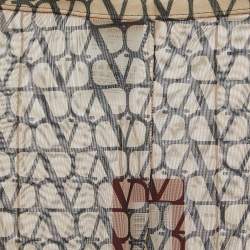 Pre Owned Valentino Beige Logo Patterned Semi-Sheer Stretch Tulle Tights L/XL