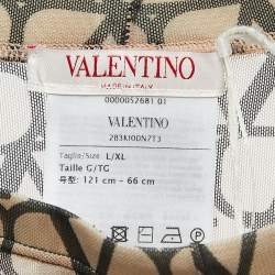 Pre Owned Valentino Beige Logo Patterned Semi-Sheer Stretch Tulle Tights L/XL