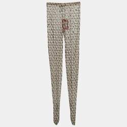 Pre Owned Valentino Beige Logo Patterned Semi-Sheer Stretch Tulle Tights L/XL