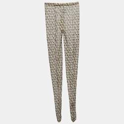Pre Owned Valentino Beige Logo Patterned Semi-Sheer Stretch Tulle Tights L/XL