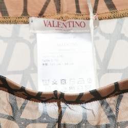 Pre Owned Valentino Brown Logo Patterned Semi-Sheer Stretch Tulle Tights L/XL