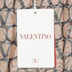 Pre Owned Valentino Brown Logo Patterned Semi-Sheer Stretch Tulle Tights L/XL